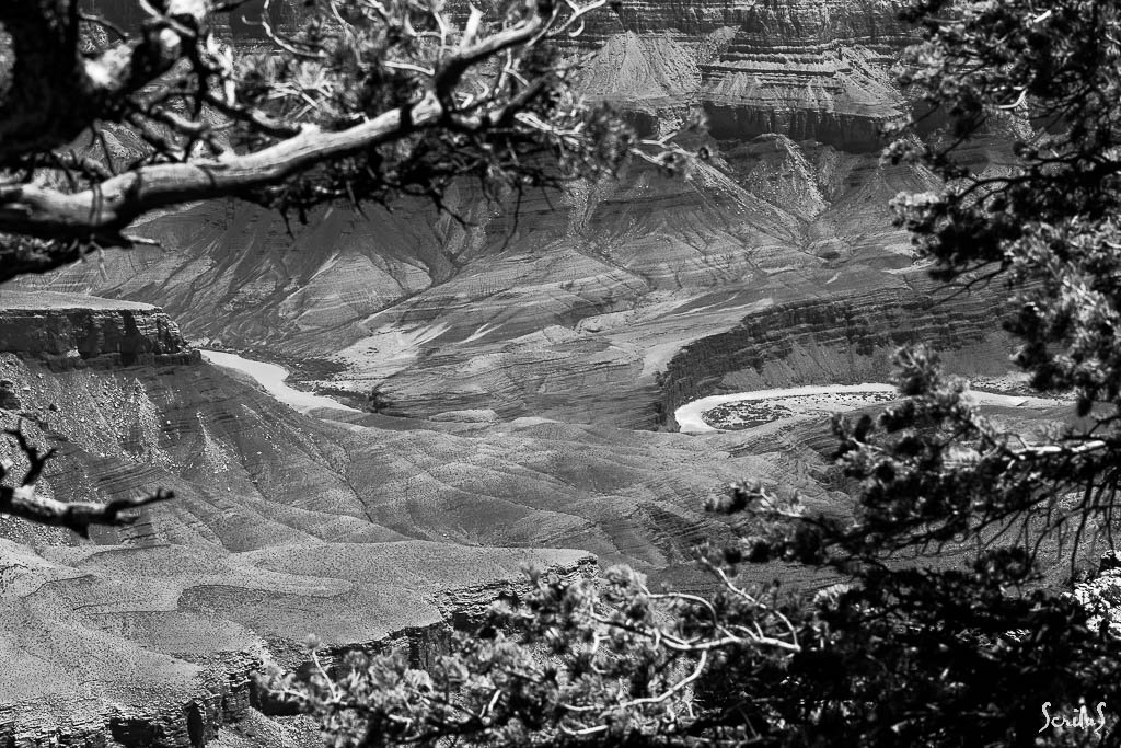Parfois, on aperçoit le fleuve qui donne son nom au Grand Canyon : le Colorado
